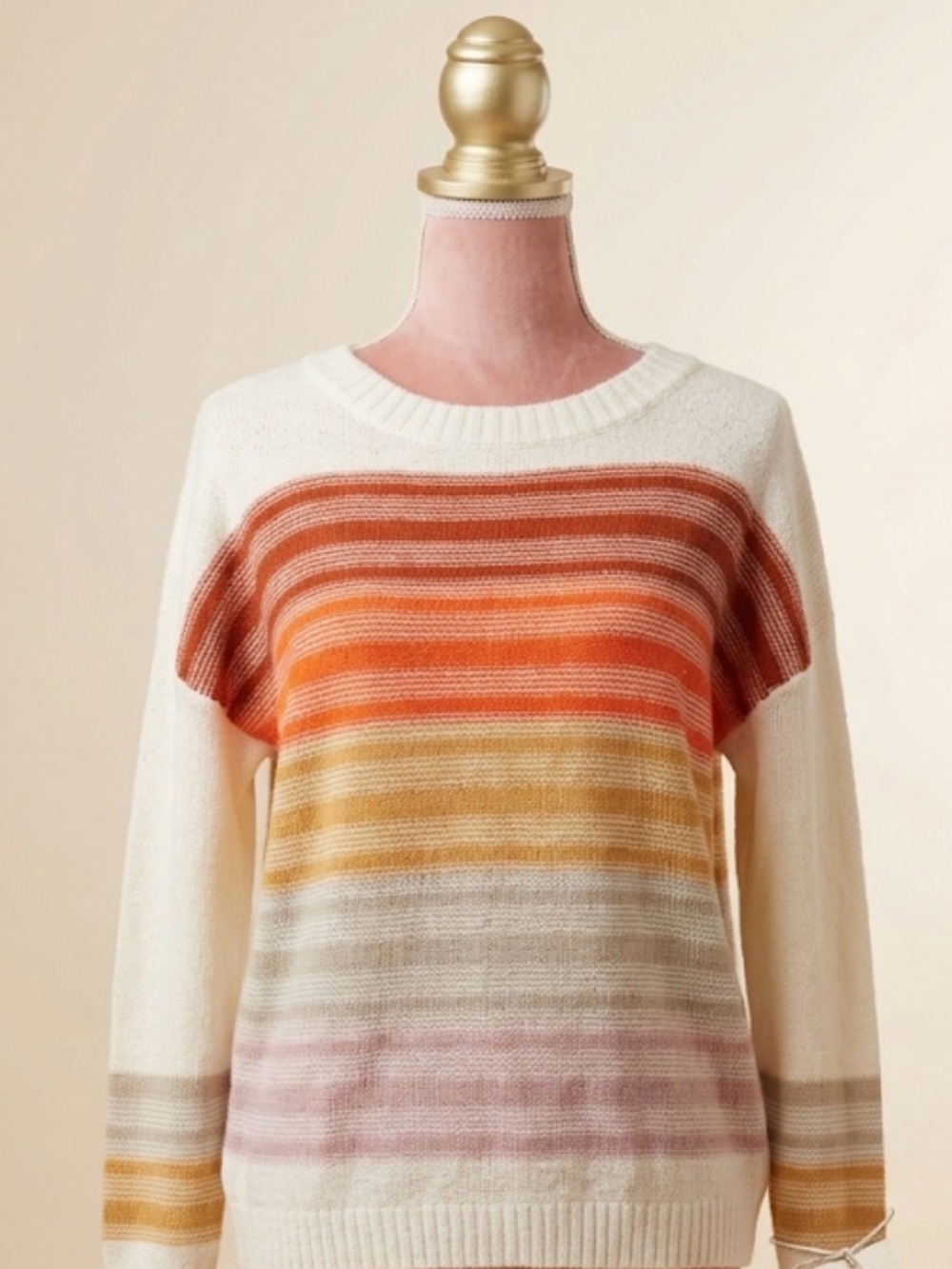 Absolutely Cream Sweater with Orange, Yellow & Blush Stripes